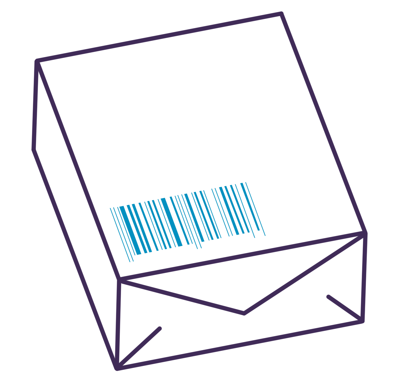 Illustration of a closed envelope with a barcode on its front.