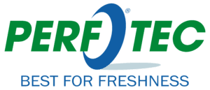 A logo with the text "PERF TEC" in green letters with a blue swirl between "PERF" and "TEC" and the tagline "BEST FOR FRESHNESS" in blue below.