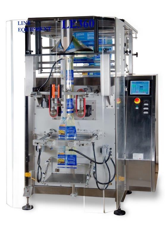 A VFFS - Vertical Form Fill Seal packaging machine with a touchscreen control panel, efficiently filling and sealing powder into plastic pouches.